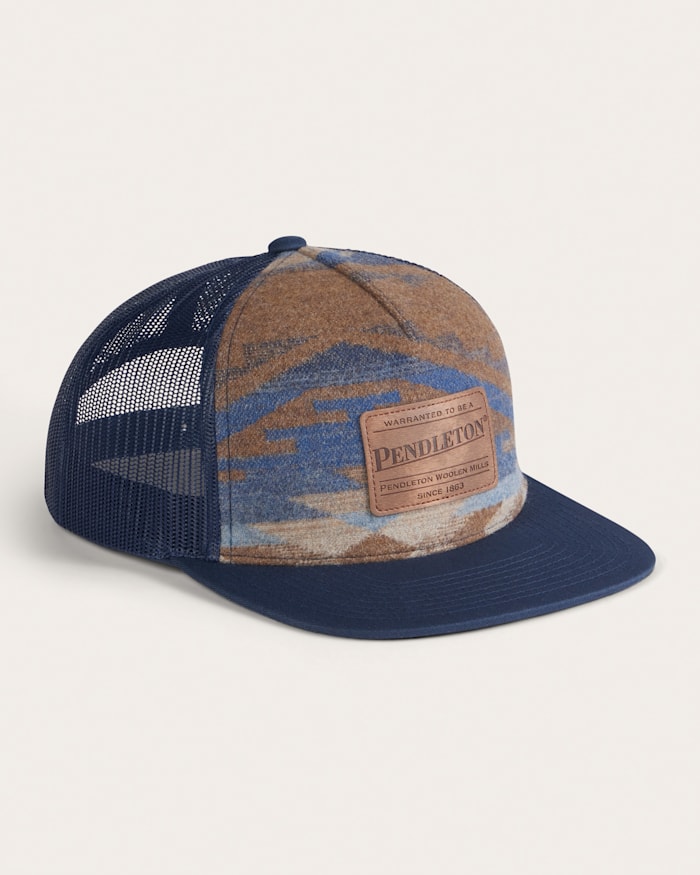 Pendleton 100% Wool Camp Hat Blue Southwest Pattern Leather Patch Adjustable Cap Pendleton Turquoise Harding Wool Hat – Made In Oregon main image 4
